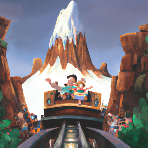 משפחה נהנית מרכבת ההרים של Big Thunder Mountain Railroad