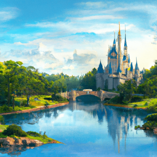נוף פנורמי של פארק ממלכת הקסם עם טירת סינדרלה ברקע