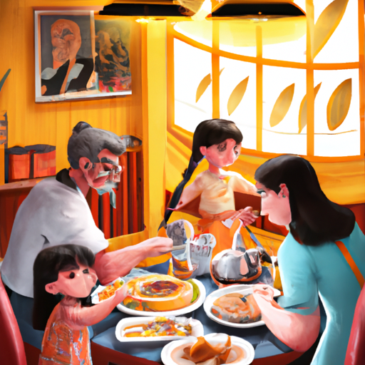 משפחה נהנית מארוחה במסעדת נושא